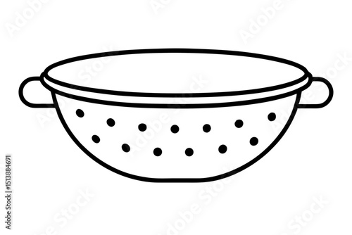 Outlined kitchen colander for food preparation with handle and drainage holes
