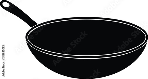 Simple black and white illustration of a wok pan on a clean white background