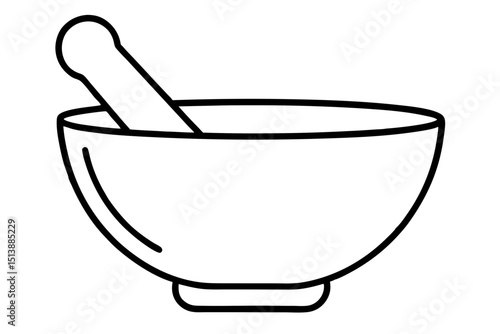 Simple linear illustration of a mortar and pestle herbal medicine symbol