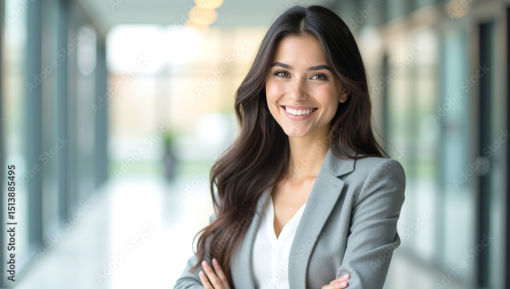 smiling hispanic businesswoman with blurred background smiling hispanic businesswoman with blurred background