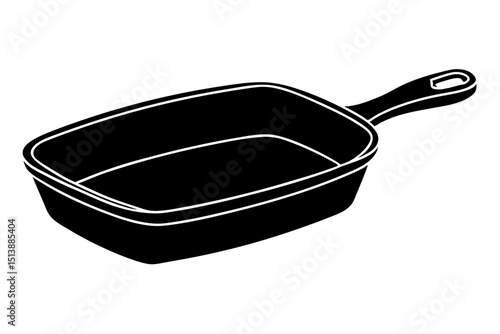 Stylized black and white frying pan illustration on white background for design projects