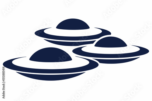 Three stylized flying saucers graphic symbolizing alien invasion ufo and outer space