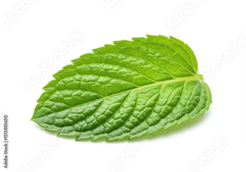 Single mint leaf isolated on white background. use cases: cooking, garnish, decoration.