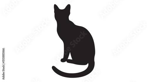 Black Cat Silhouette Sitting Profile View