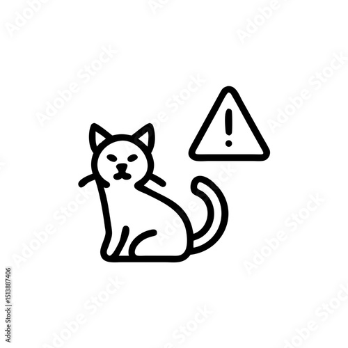 Cat with warning symbol indicating pet allergy awareness  