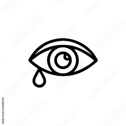 Eye with tear and puffiness lines in minimalistic line art style  