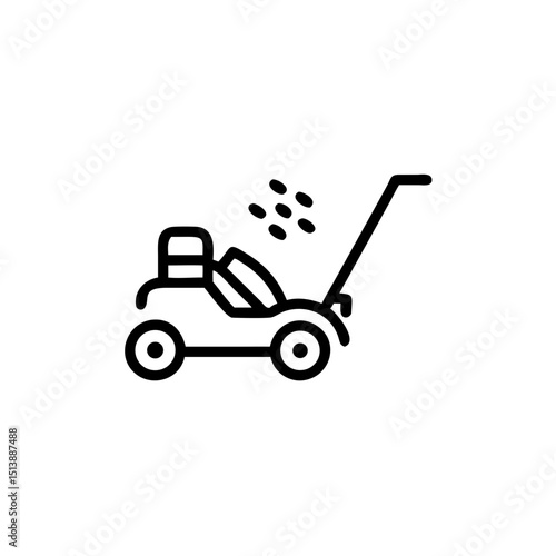 Lawn mower kicking up pollen in simple line art design  