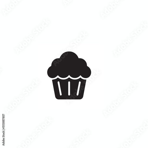Black Cupcake Icon – Muffin Logo Vector Illustration on White Background