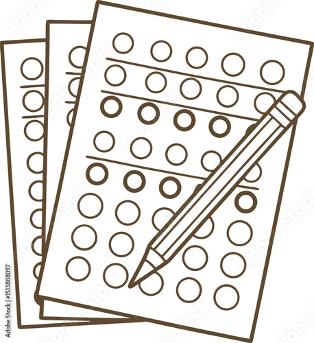 Standardized test answer sheets and pencil multiple choice exam, educational assessment, school testing concept