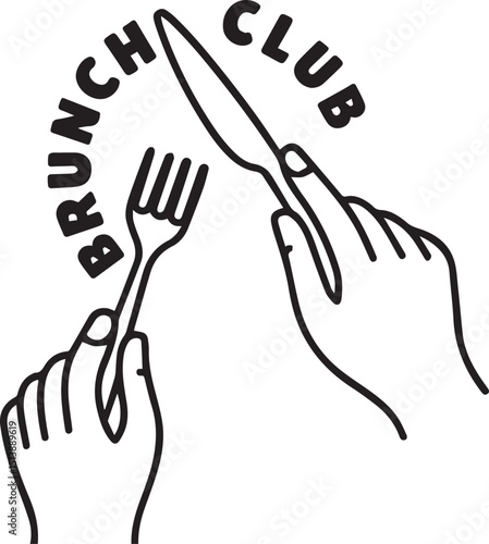 Hand holding fork and knife vector symbol illustration for team unity and support concept