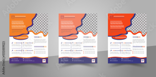 Corporate business flyer template design set, A4 size 3 different colour flyer, it' company flyer and editable vector template design, the creative trendy business flyer design,  brochure design.
