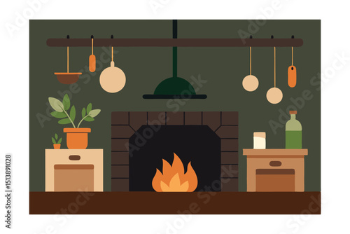 kitchen with fireplace