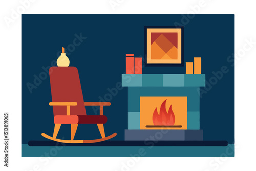 cozy living room with fireplace and rocking chair