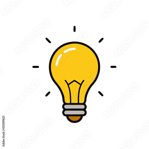 Yellow Light Bulb Glowing with Idea Sparkles Flat Vector Illustration