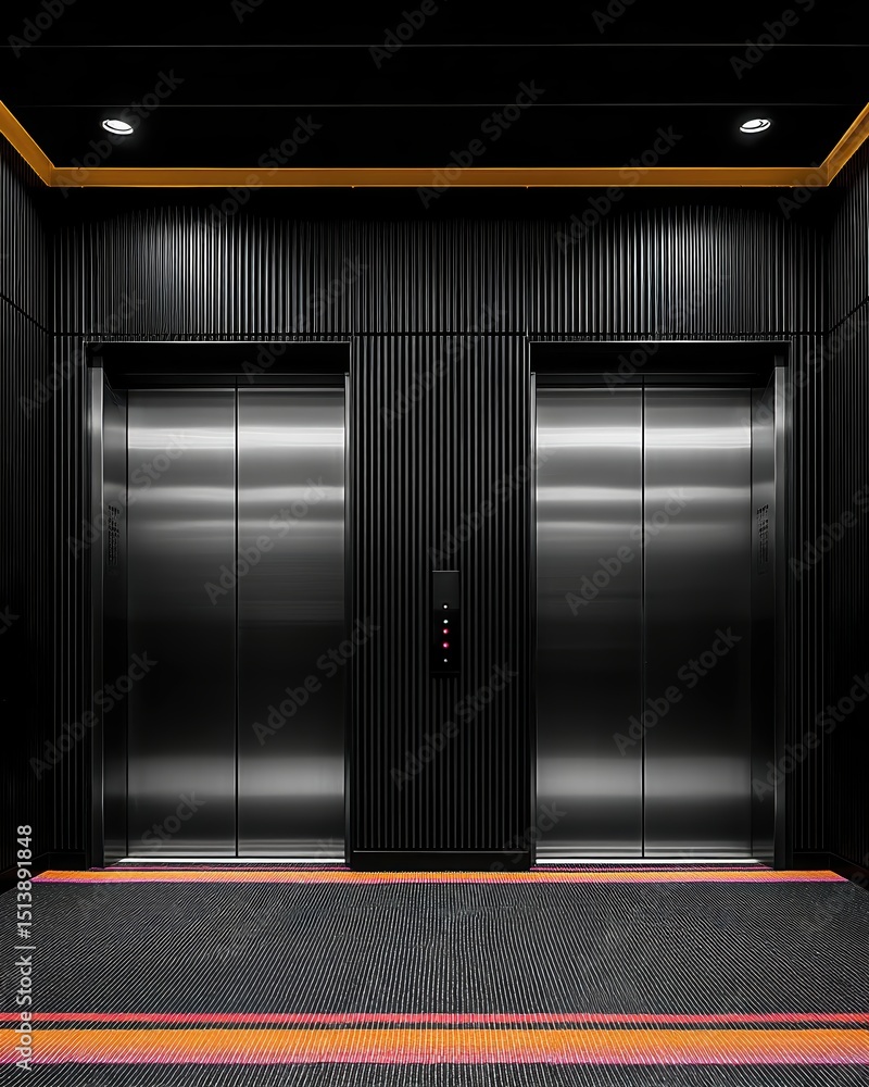 Fototapeta premium Sleek, Modern Elevator Design in a Contemporary Building Showcases Minimalism