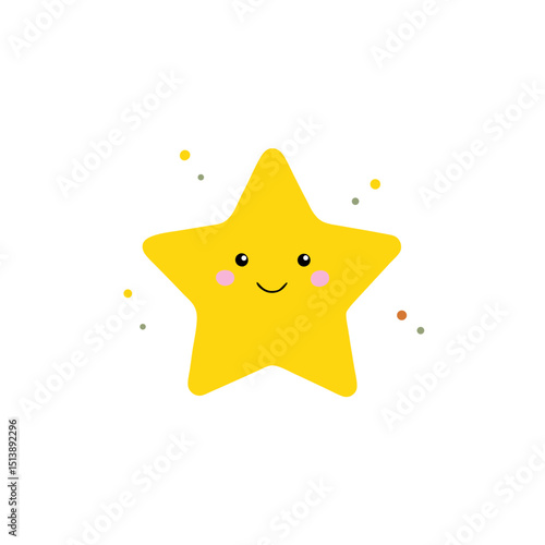 yellow star with happy face and blush cheeks flat vector illustration
