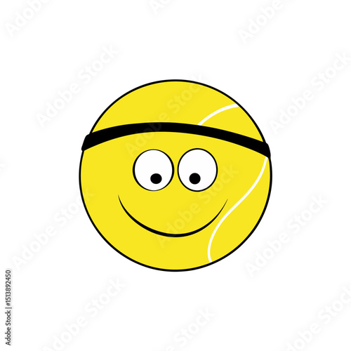 yellow tennis ball with sweatband and sporty grin flat vector illustration