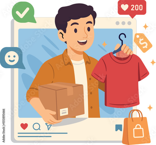 Content creator on social media who is offering clothes and stuff on line to shop