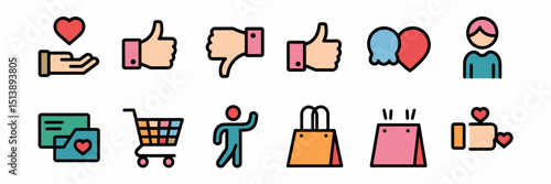 Consumer-to-consumer interaction icon sheet – Perfect for social commerce platforms, user engagement visuals, or online marketplace content.