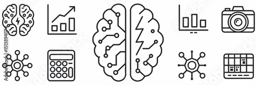 Vector icon sheet of AI-powered analytics tools – Great for business presentations, tech blogs, or data visualization projects.