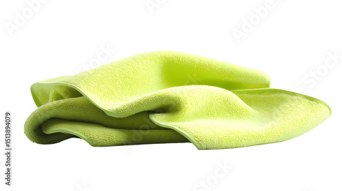 A close up shot of a light green microfiber cloth folded and stacked  surface isolated on transparent background