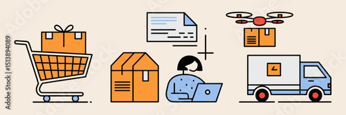 Dropshipping illustration icon set – Ideal for ecommerce platforms, logistics branding, or delivery startup content.