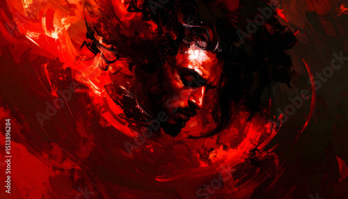 Abstract Fiery Portrait A Man Emerging from Flames