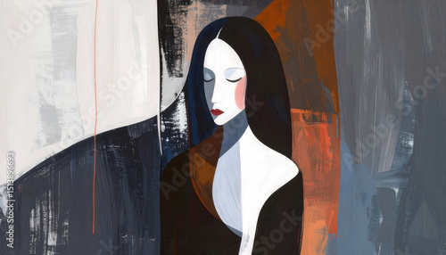 Abstract Portrait of a Woman with Long Hair, Modern Art Painting