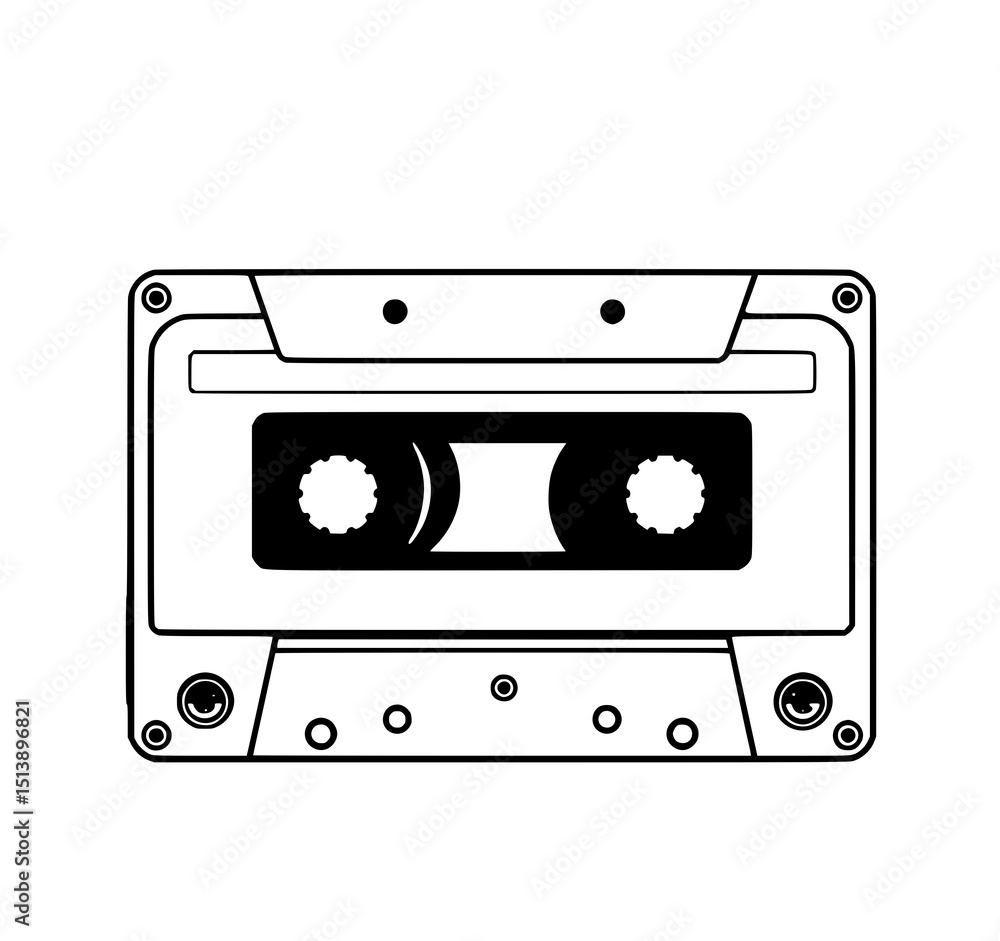 Obraz premium Audio Cassette Tape: A Classic Black and White Line Art Illustration