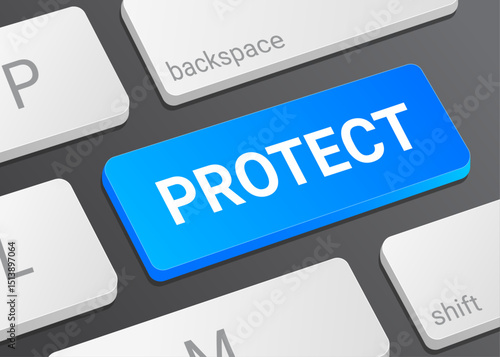 Close Up Protect Button on Laptop or Computer Keyboard for Security, Privacy, Data Protection, Antivirus, and Safety Features 3D Illustration