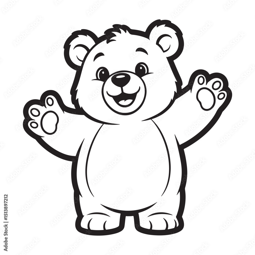 Friendly Cartoon Bear with Open Arms Offering a Hug in Black and White Friendly Cartoon Bear with Open Arms Offering a Hug in Black and White