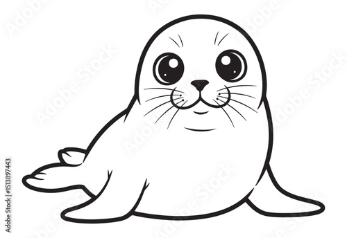 Adorable cartoon seal outline with cute eyes looking directly at the viewer