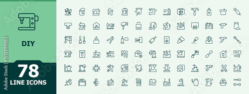 Diy modern icon set. Pictograms of craft, homemade, diy crafts, handcraft, workshop, do it yourself. Handcraft linear icon pack. Minimal icons set. Editable vector art and illustration.