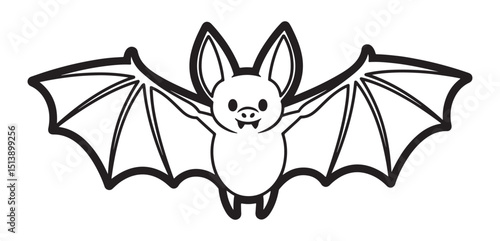 Cute Cartoon Bat with Wide Open Wings Ready to Fly Tonight