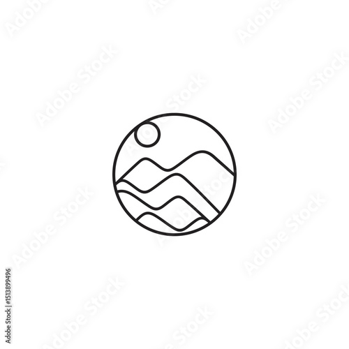 mountain view logo in circle frame linear design