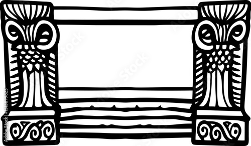 Ancient ornate stone bench with decorative columns classical architecture, vintage carved seat design illustration