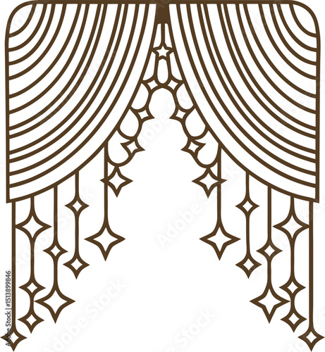Elegant vintage curtain with decorative tassels and geometric patterns, classic window treatment design