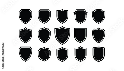 Set of Black Shield Silhouettes – Blank Badge and Emblem Icon Collection on White Background