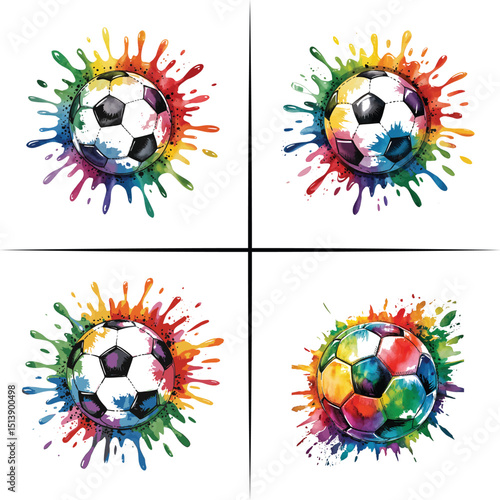 Colorful Soccer Ball Splash Art: Vibrant Watercolor Design with Rainbow Splashes for Sports Enthusiasts and Football Lovers