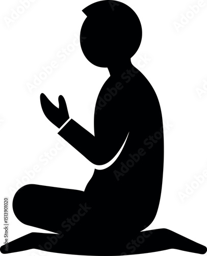 A silhouettes of solemnly muslim man raising their hands in prayer, kneeling and bowing, vector illustration  Vector
