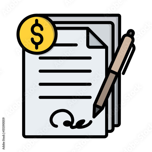 Agreement Signing Illustration with Dollar Icon and Signature