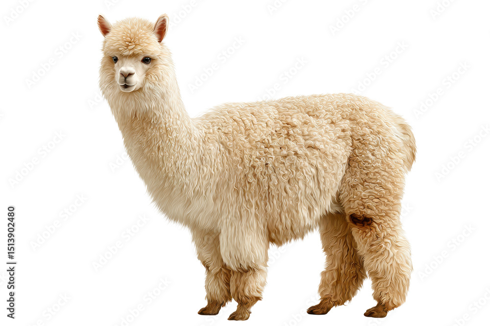 Fototapeta premium Adorable Farm Alpaca with Woolly Coat on Transparent Background