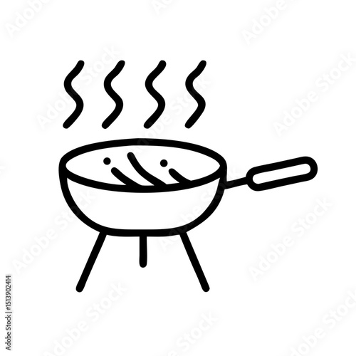 Line art barbecue grill with sizzling meat on a white background  