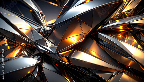 Abstract Gold and Metal Geometric Shapes 3D Render