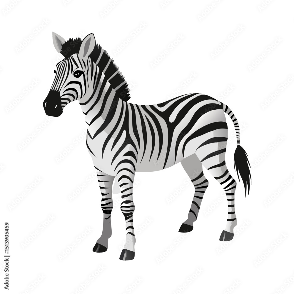 Obraz premium Vector illustration of a striking zebra with crisp black-and-white stripes on white background
