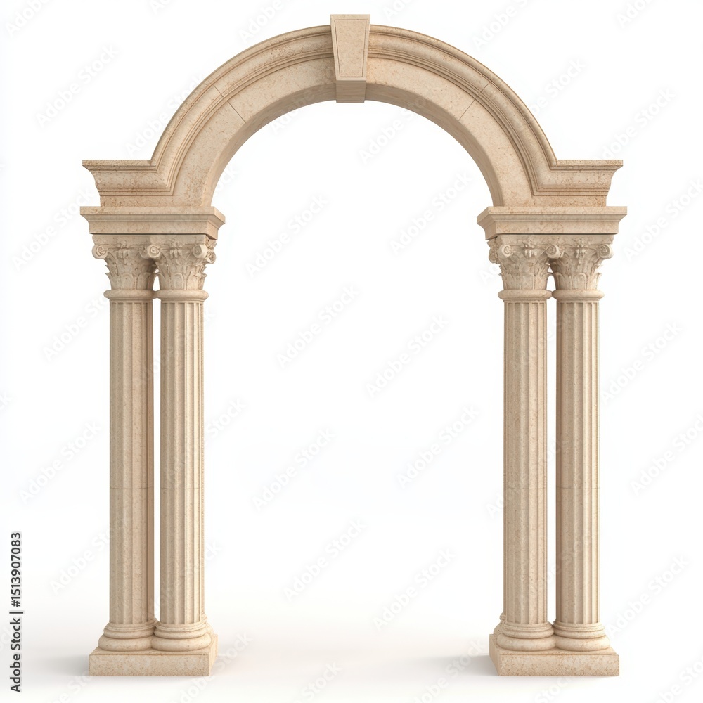 Fototapeta premium Classical stone archway with columns isolated on white background