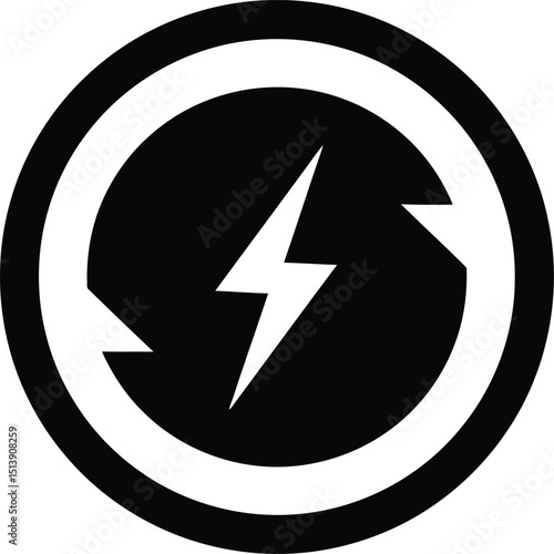 Free Download Power refresh icon. White lightning bolt in circular arrow on black. For energy cycle, update, recharge, app button. AI Generative
 - GFXLoad