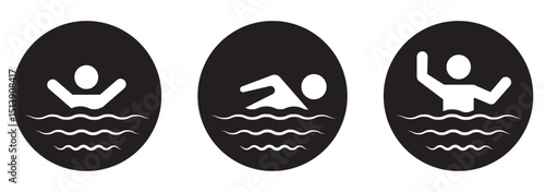 Aqua Escape  Relaxing Pool Graphic Set  . Poolside Fun: Vibrant Swimming Icons . eps 10