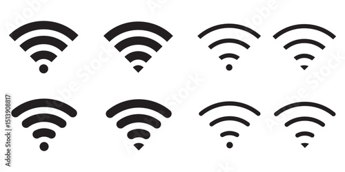 Wireless Connectivity Wi-Fi Signal Icons  . Digital Connection Wi-Fi Network Icons  . Wi-Fi icon minimalist signal strength symbol . 