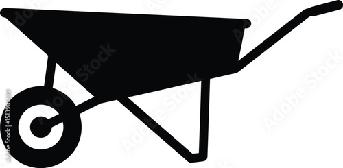 Simple black wheelbarrow silhouette. Gardening & construction tool for yard work, carrying, landscaping, farm equipment. AI Generative
